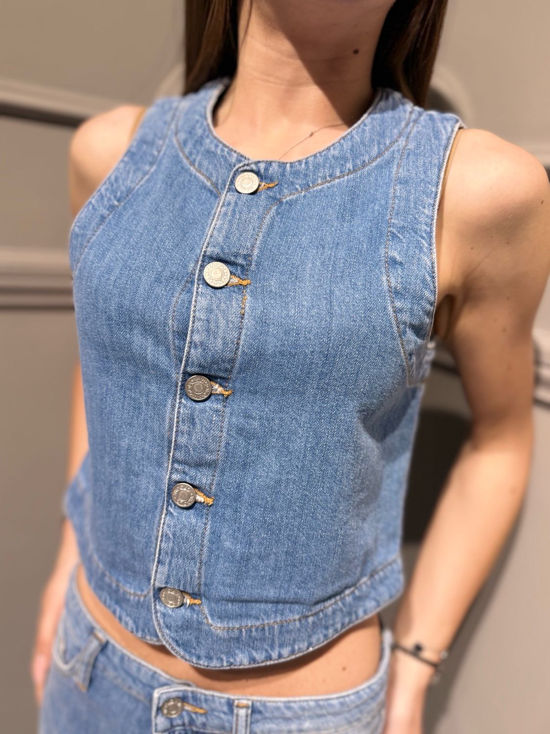 VICOLO - gilet avvitato audrey DAB5378 denim chiaro