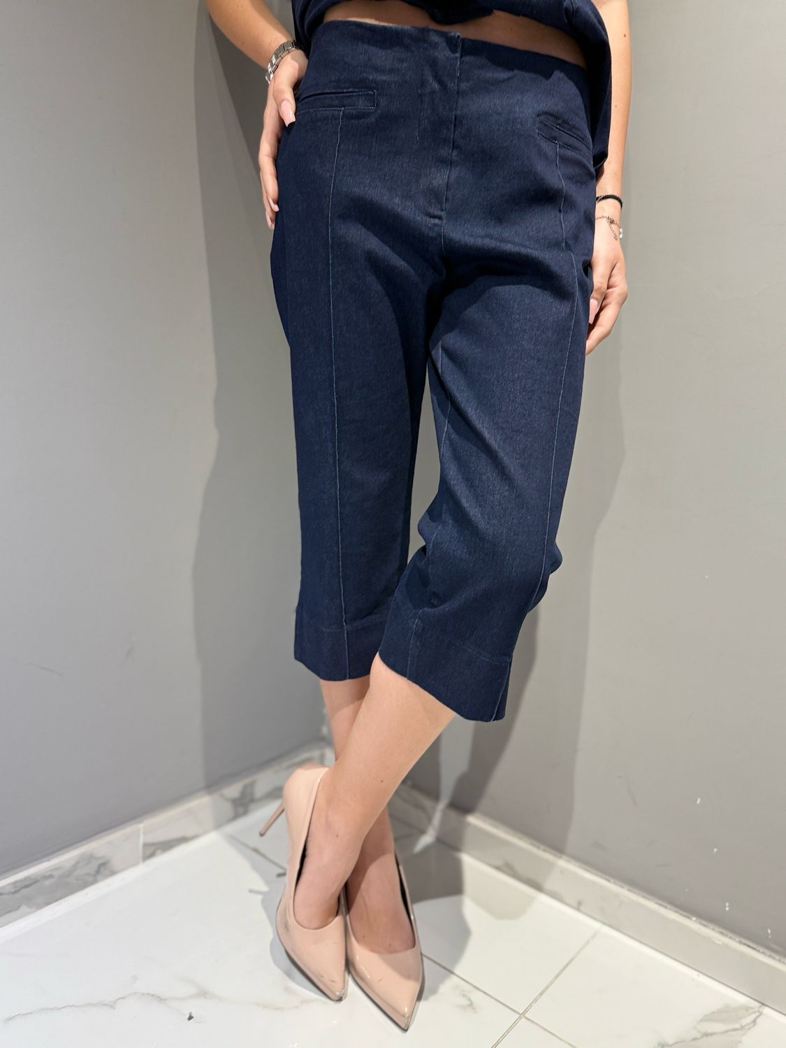 TENSIONE IN - pinocchietto in jeans elasticizzato vita bassa 39075 jeans scuro