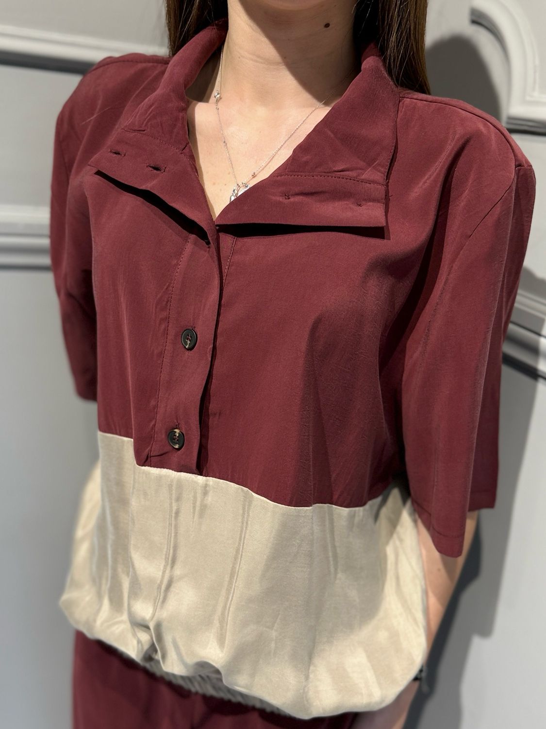 TENSIONE IN - maglia bicolore 26M4721 vino/beige