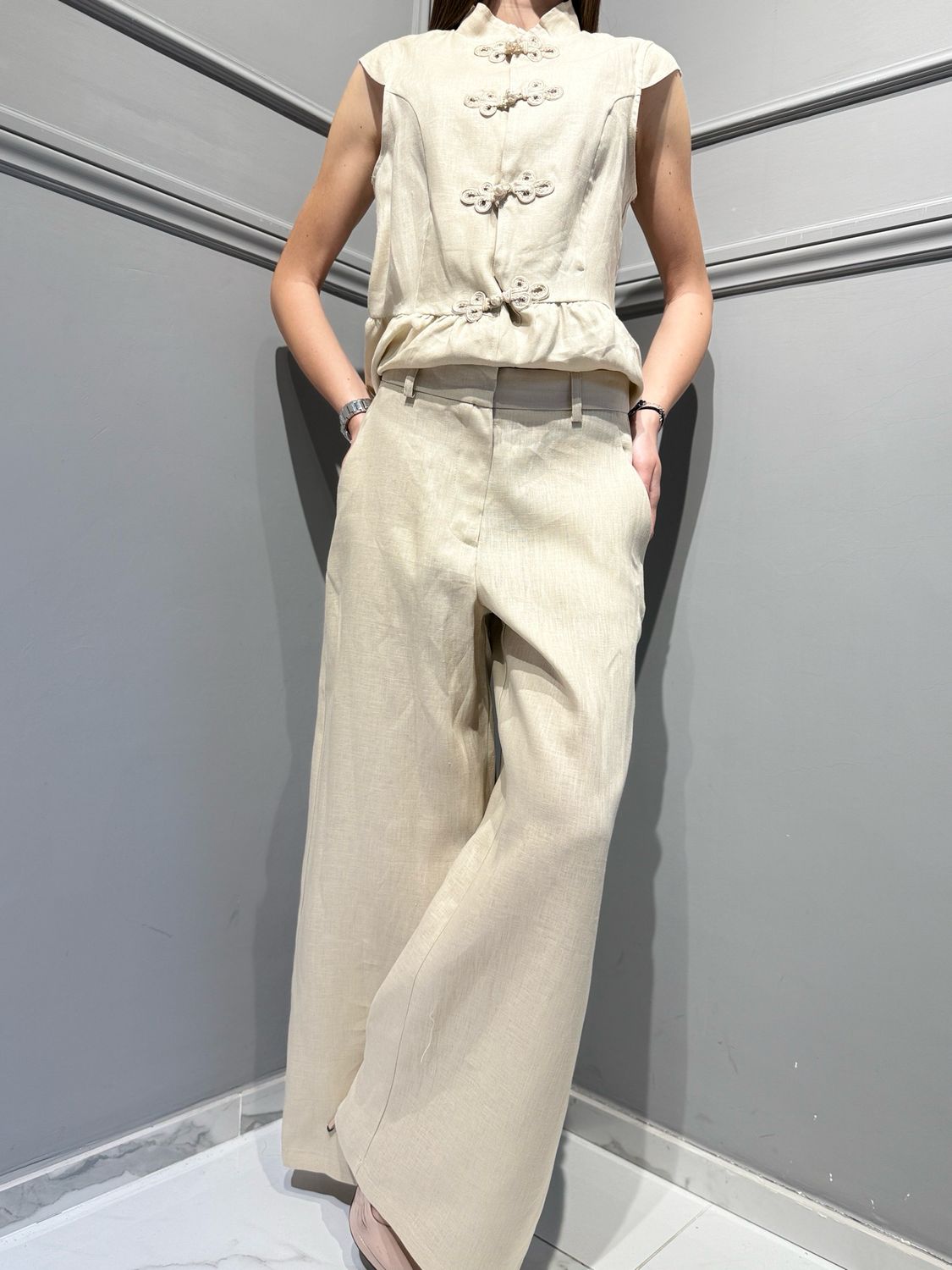 MOTEL - pantalone in l’uro lino a palazzo S26PC38 sabbia