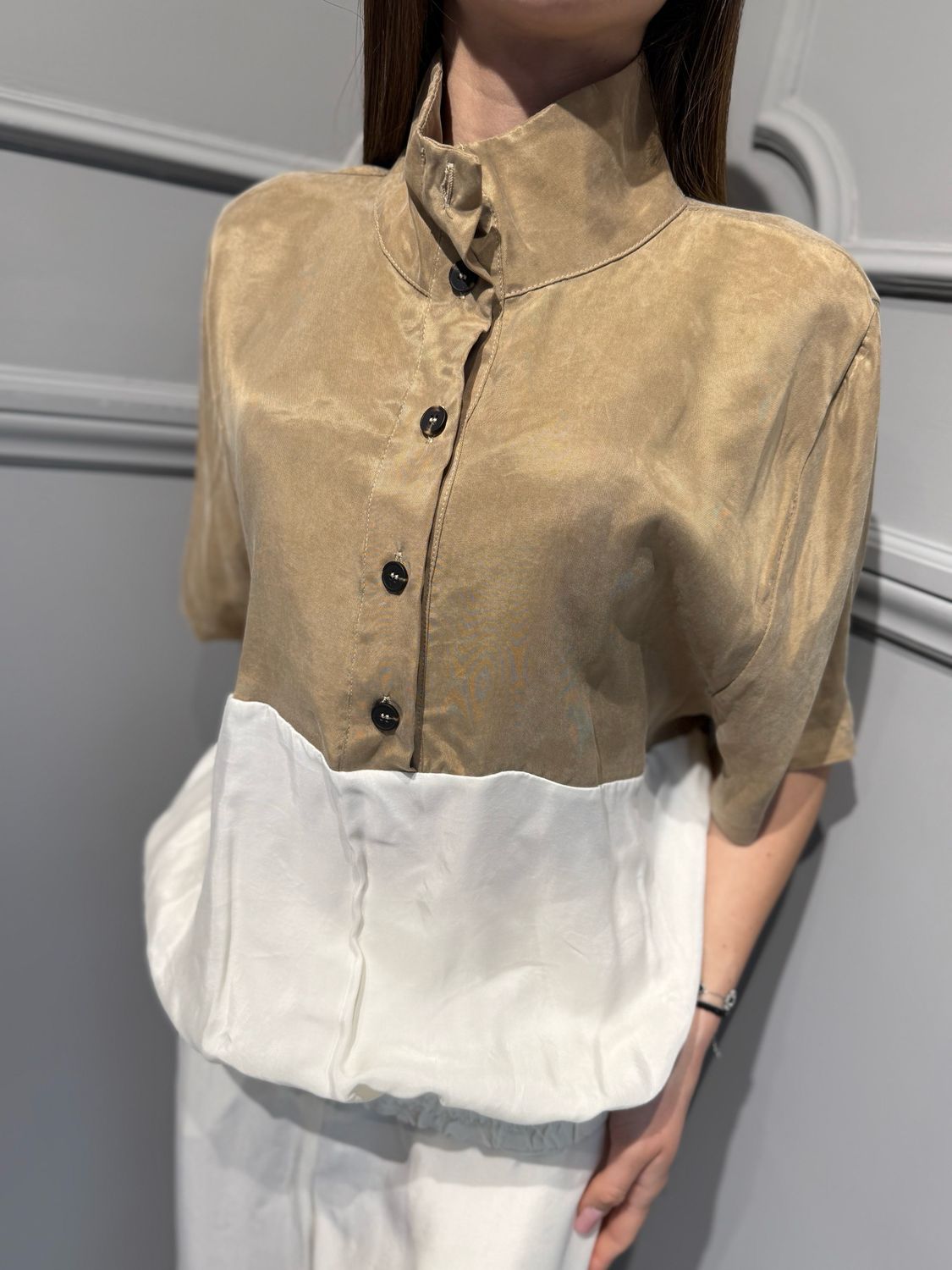 TENSIONE IN - maglia bicolore in cupro 26M4721 cuoio/panna