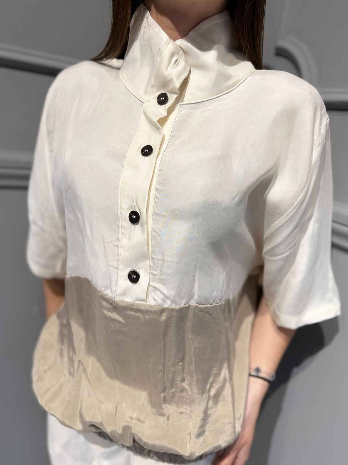 TENSIONE IN - maglia bicolore in cupro 26M4721 panna/beige