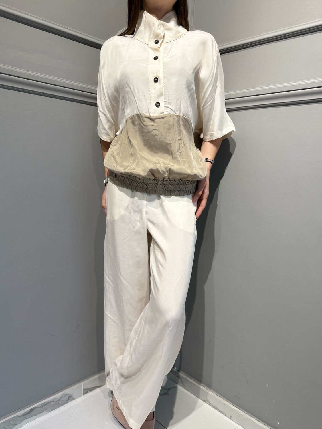 TENSIONE IN - maglia bicolore in cupro 26M4721 panna/beige