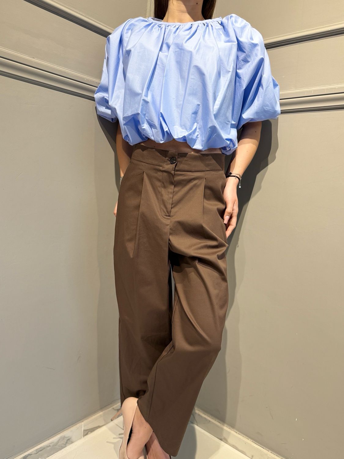 TENSIONE IN - pantalone in cotone elasticizzato e pences 26P4516 moro