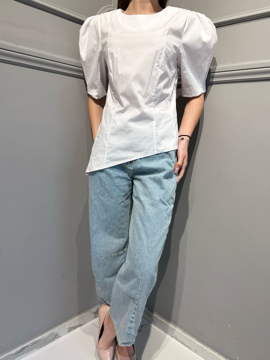 TENSIONE IN - top maniche a palloncino avvitato 39177 bianco