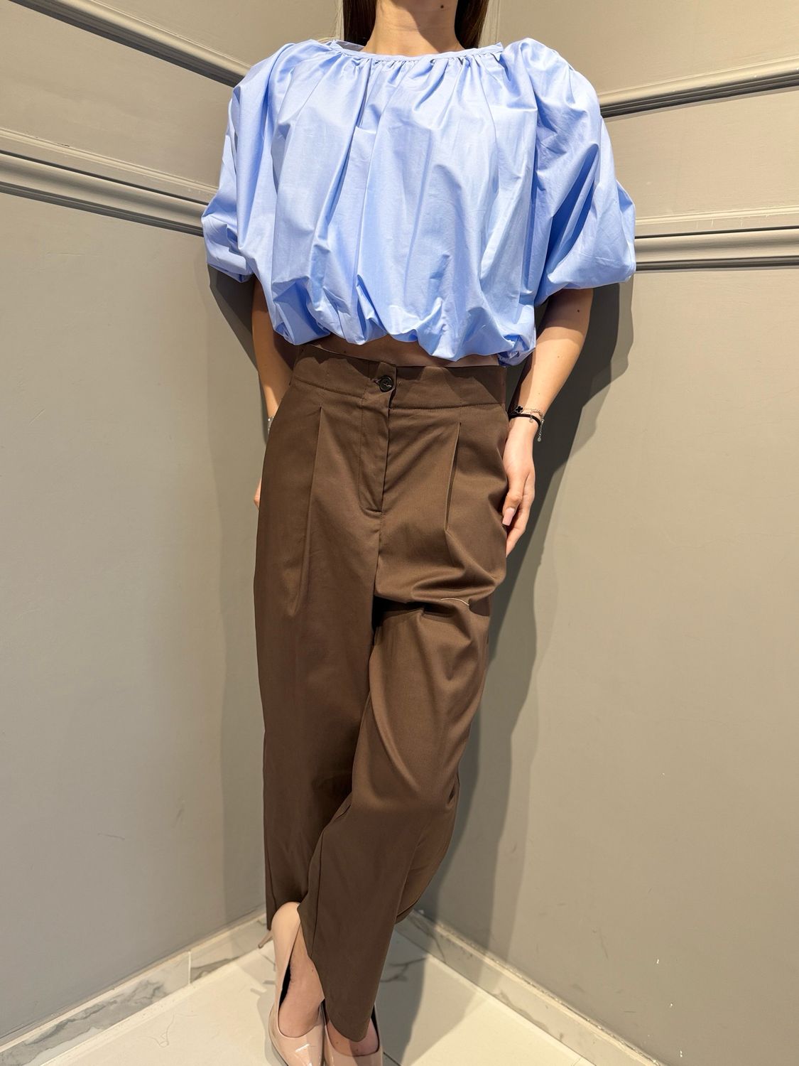 TENSIONE IN - camicia Baloon in popeline 26C4827 azzurro