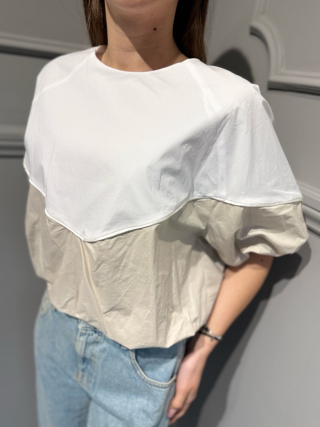 TENSIONE IN - casacca Baloon bicolore 39166 panna/beige