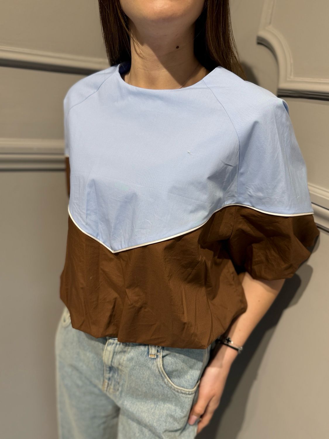 TENSIONE IN - casacca bicolore Baloon 39166 cielo/tabacco