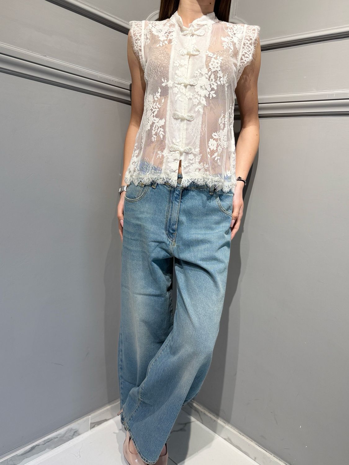 TENSIONE IN - blusa in pizzo S26T666 naturale