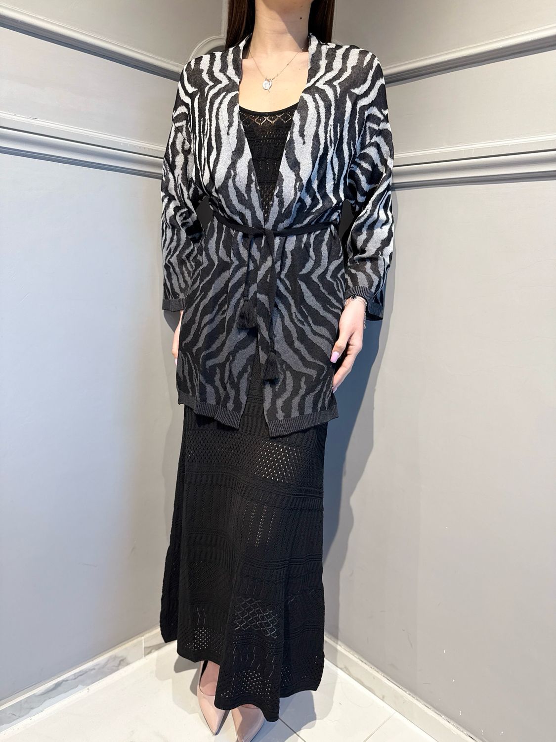 AKEP - cardigan jaguard shadow Animalier MGKD13247 ecru’/nero