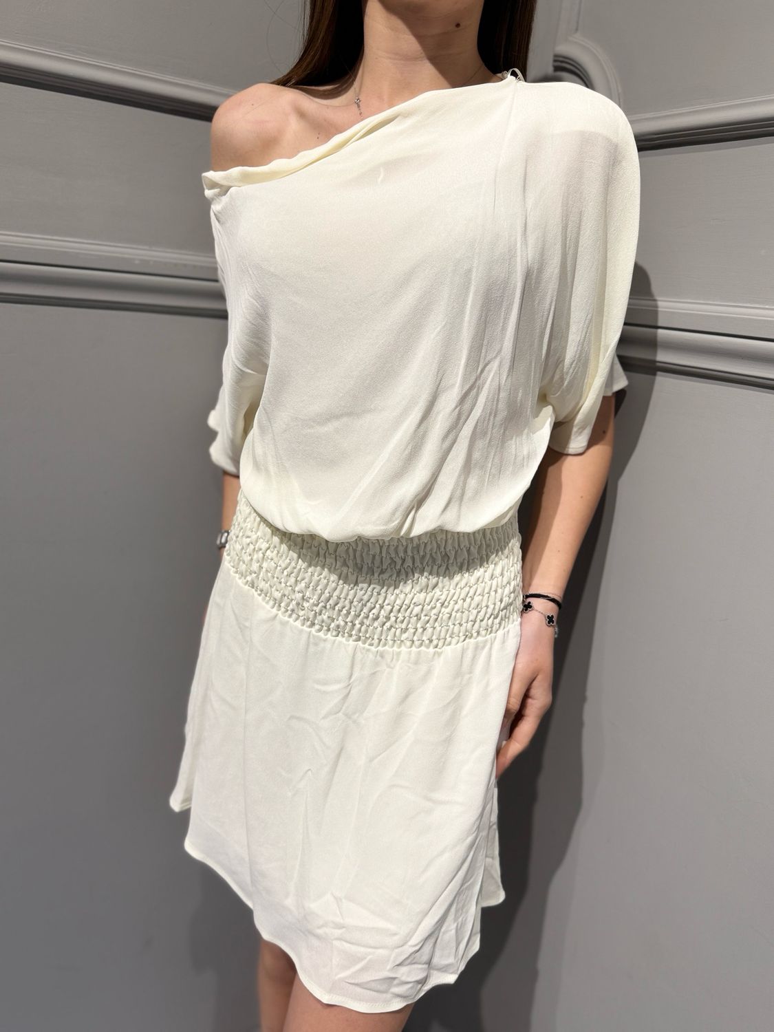 TENSIONE IN - abito in pura viscosa omero scoperto S26AB25 avorio