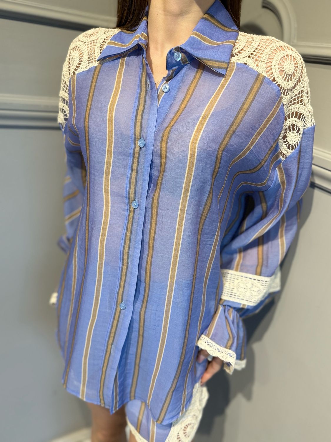 HAVE ONE - camicia CVS-355 cammello/celeste