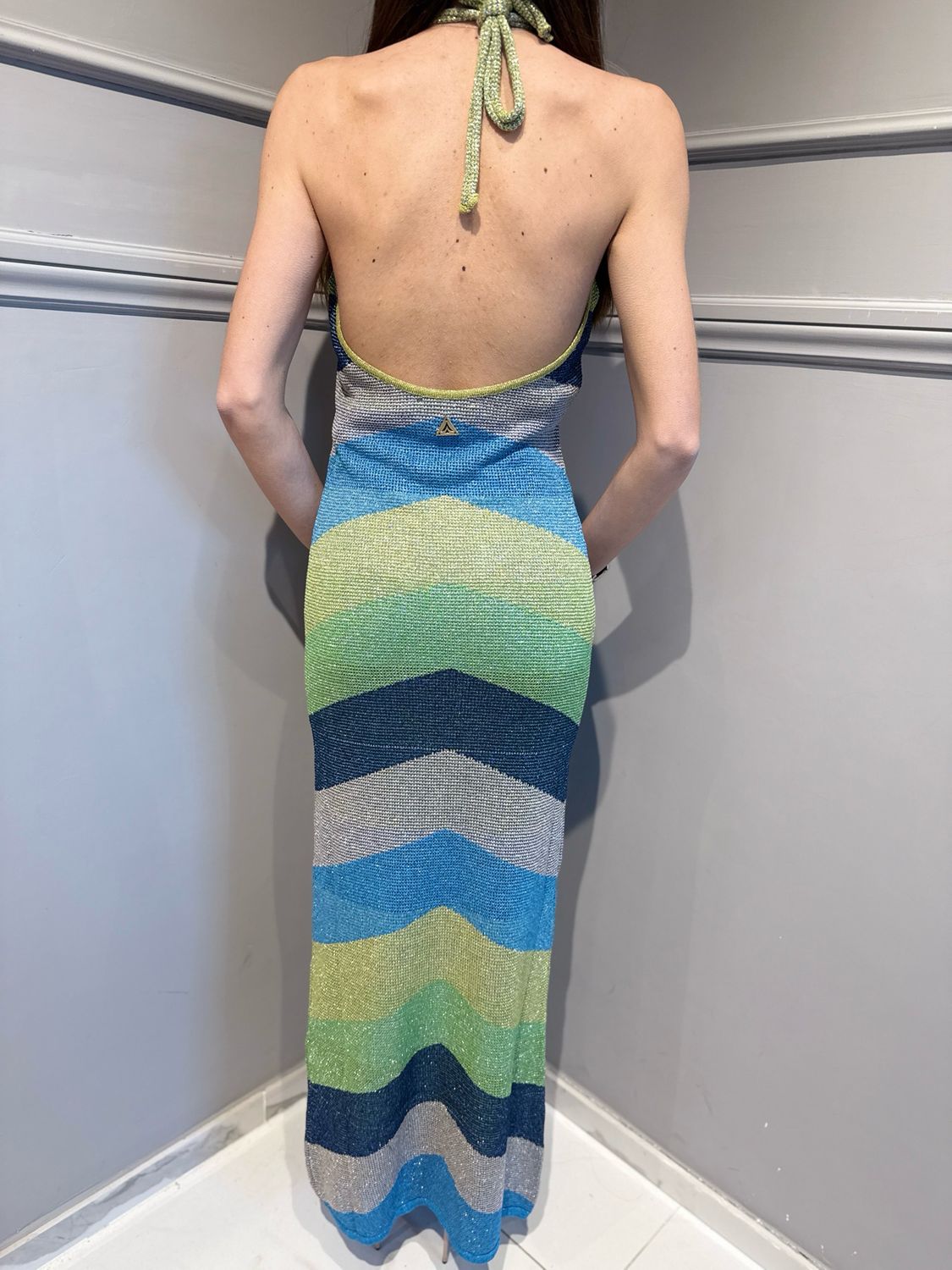 AKEP - abito lungo smanicato maxi chevron lurex variante 1