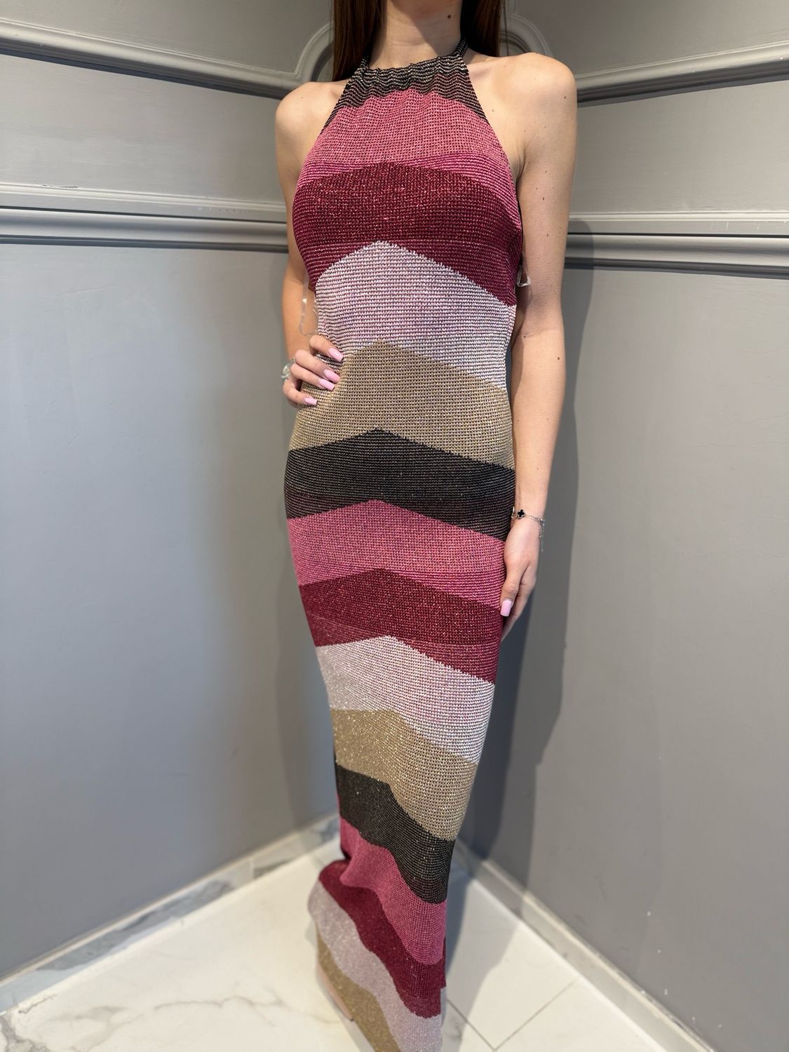 AKEP - abito  lungo smanicato maxi chevron VSKD13300 variante 2