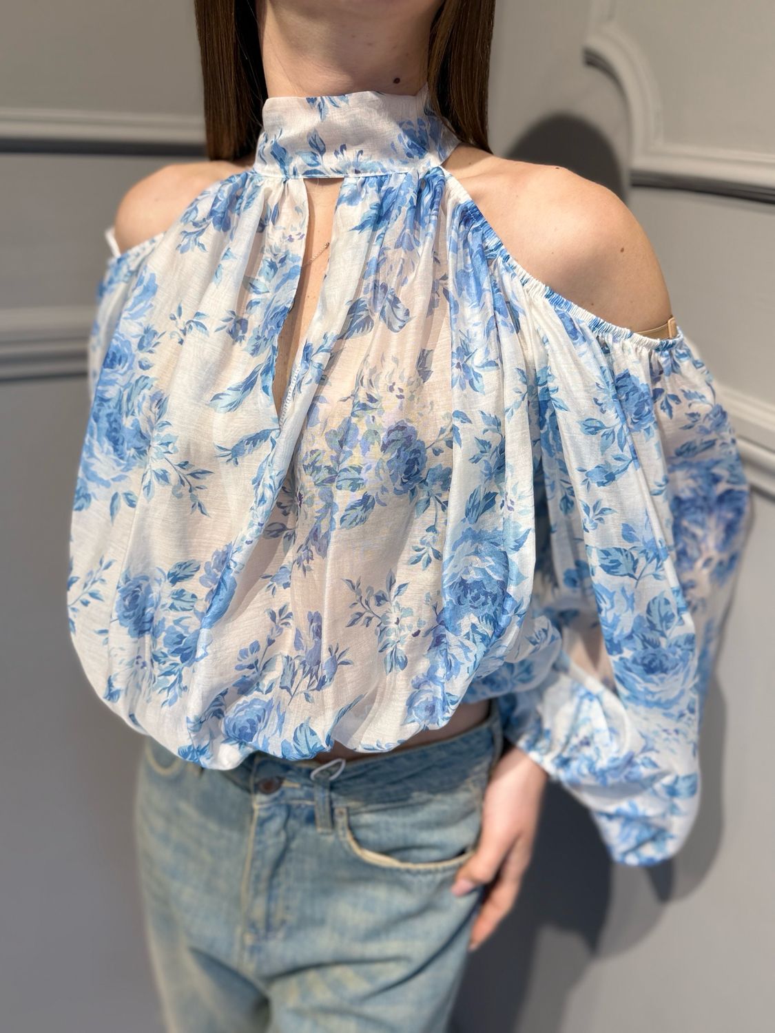 TENSIONE IN - top blusa omeri scoperti fantasia PE260195