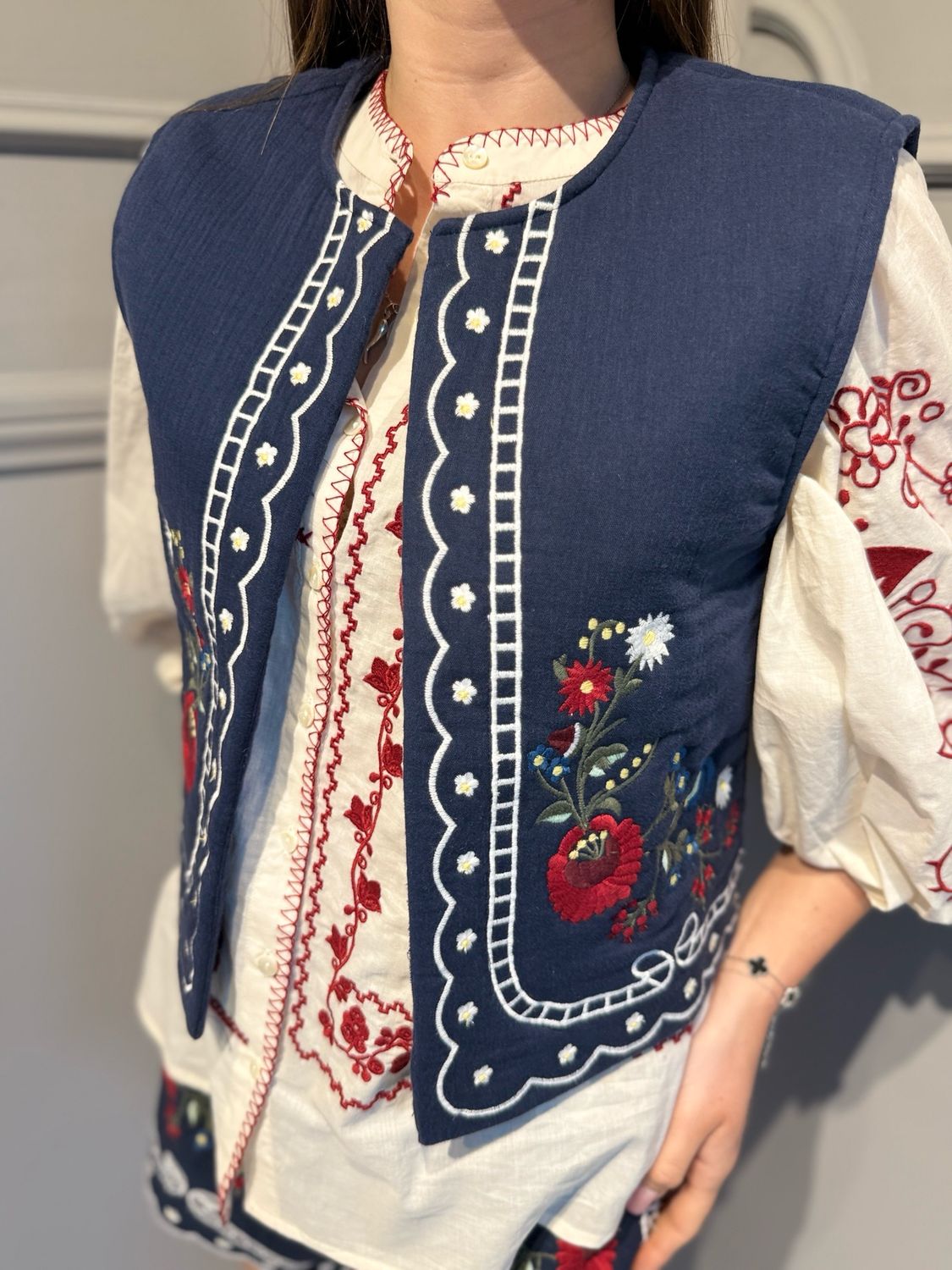 TENSIONE IN - gilet ricamato 38444 blu/bianco/rosso