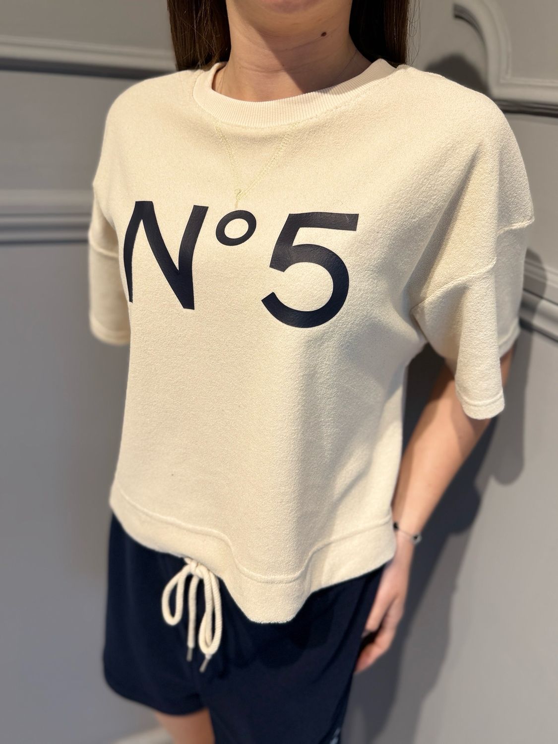 TENSIONE IN - maglia numero 5 26M4904 beige/blu