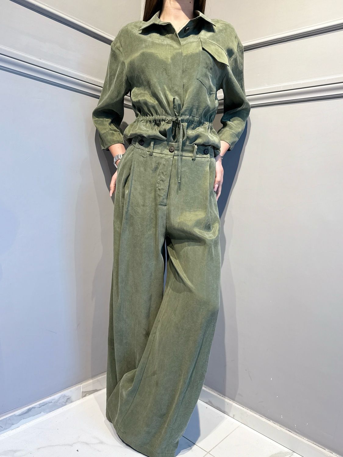MOTEL - pantalone a palazzo PE26186 verde militare