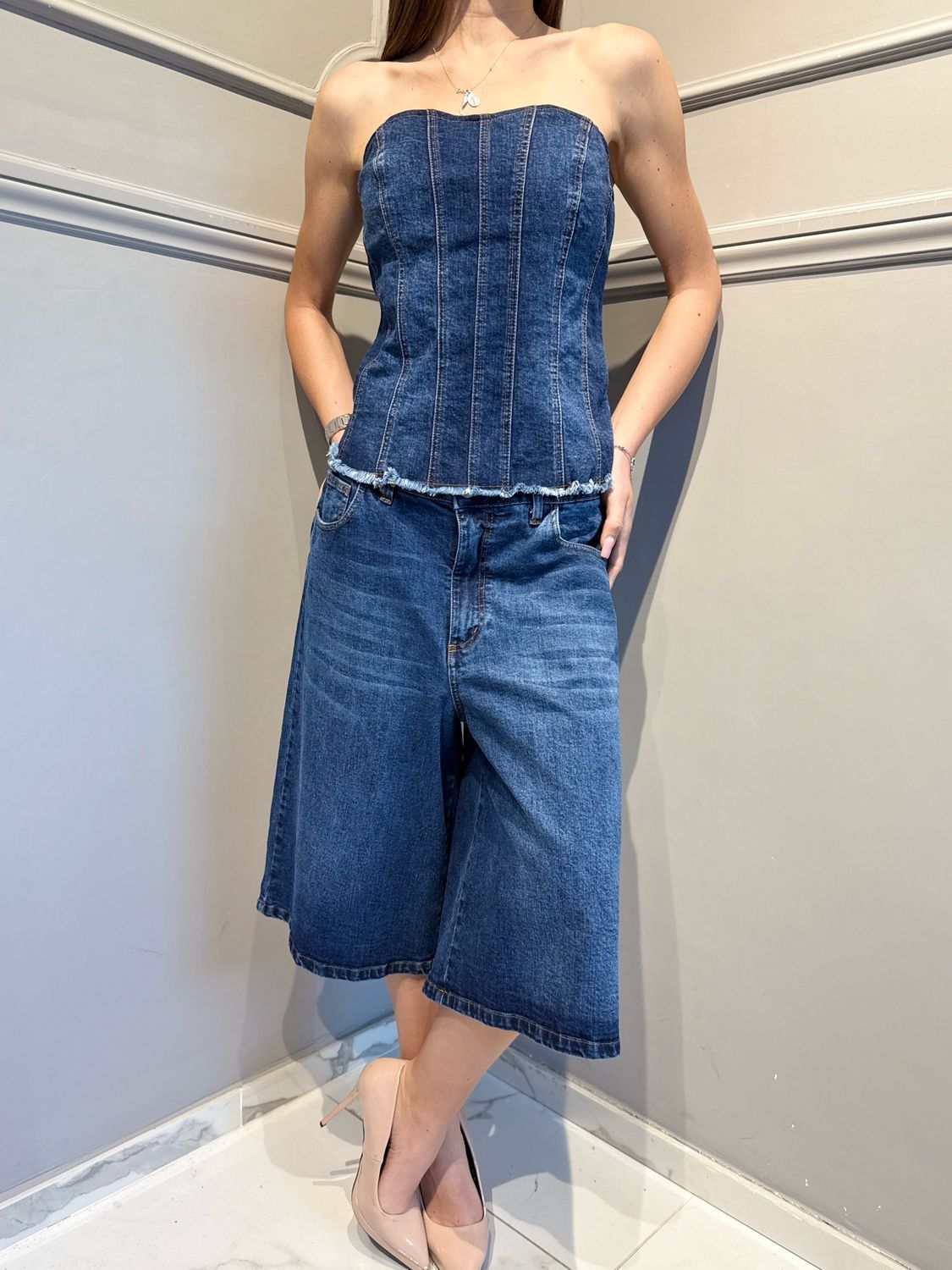 MOTEL - corsetto in jeans elasticizzato 39141G blu