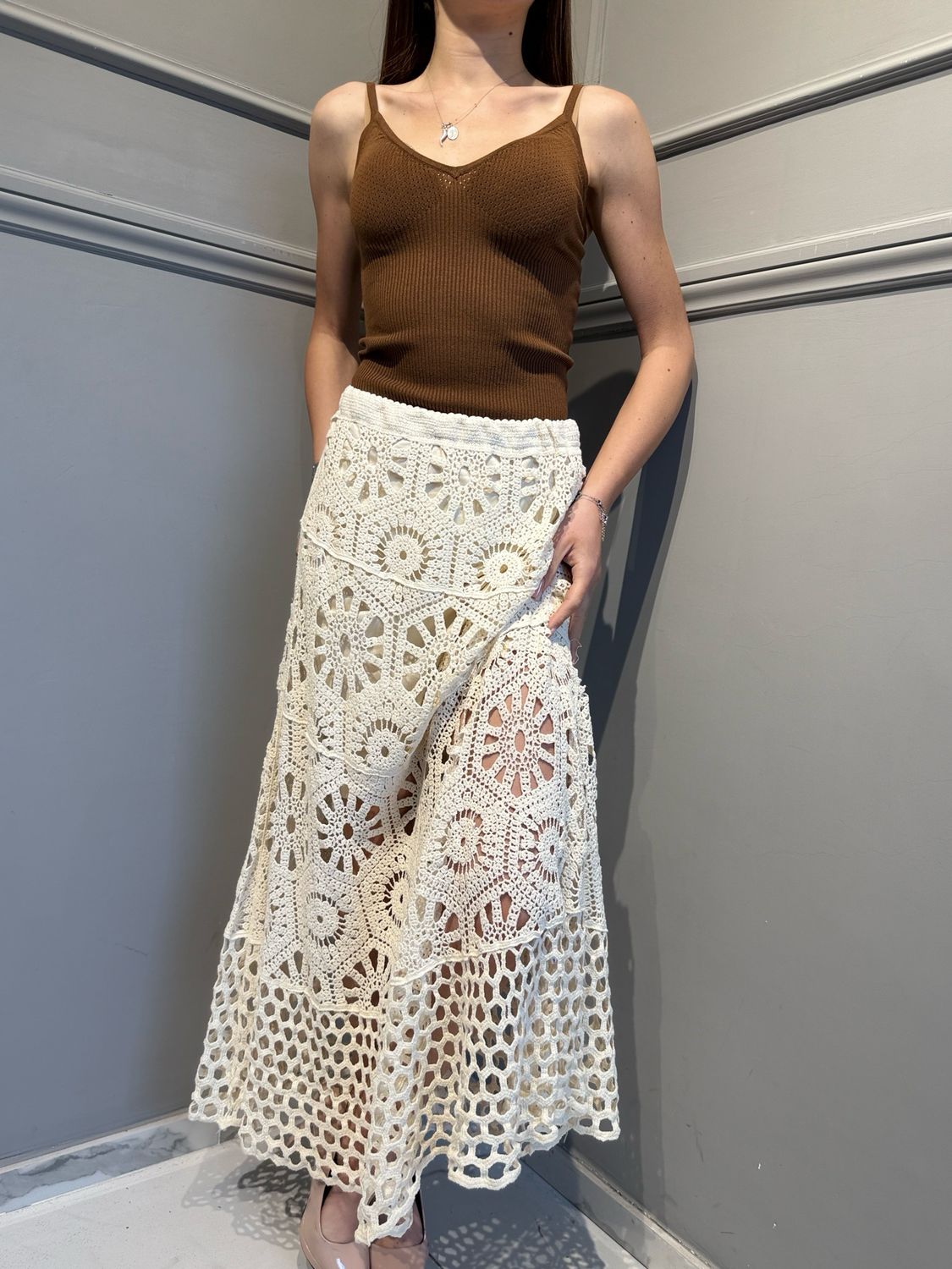 HAVE ONE - gonna lunga crochet burro GBU-Q095