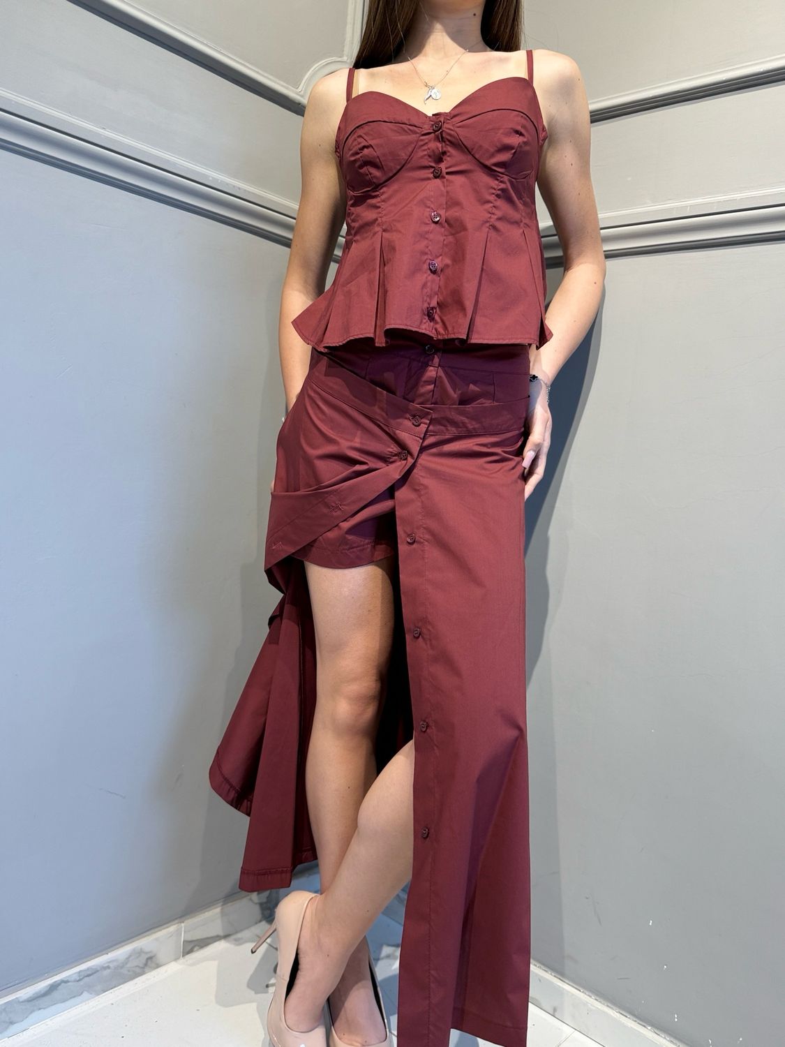 VICOLO - gonna lunga con short TAB1801 bordeaux