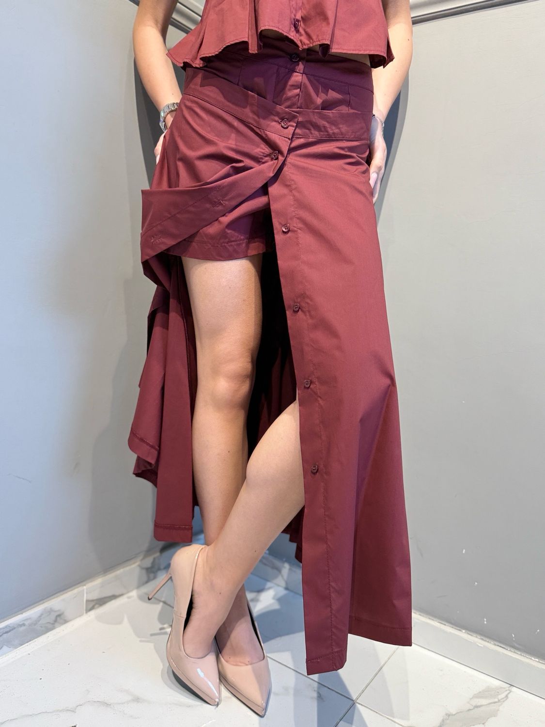 VICOLO - gonna lunga con short TAB1801 bordeaux