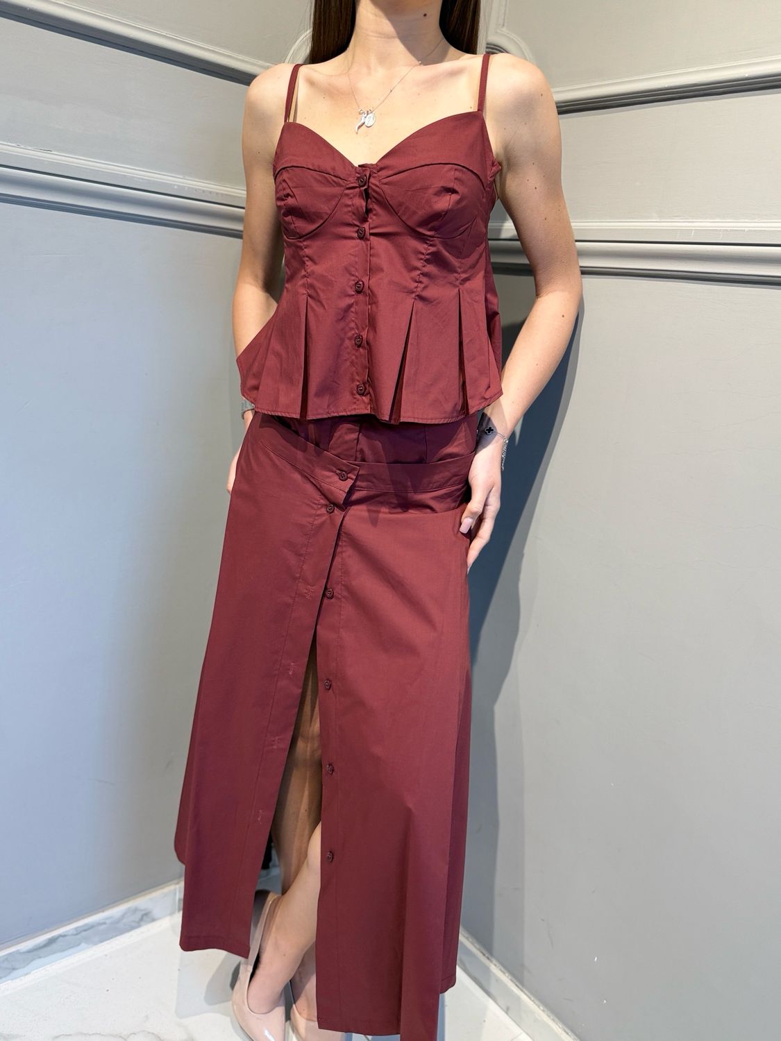 VICOLO - top in cotone popeline TAB1802 bordeaux