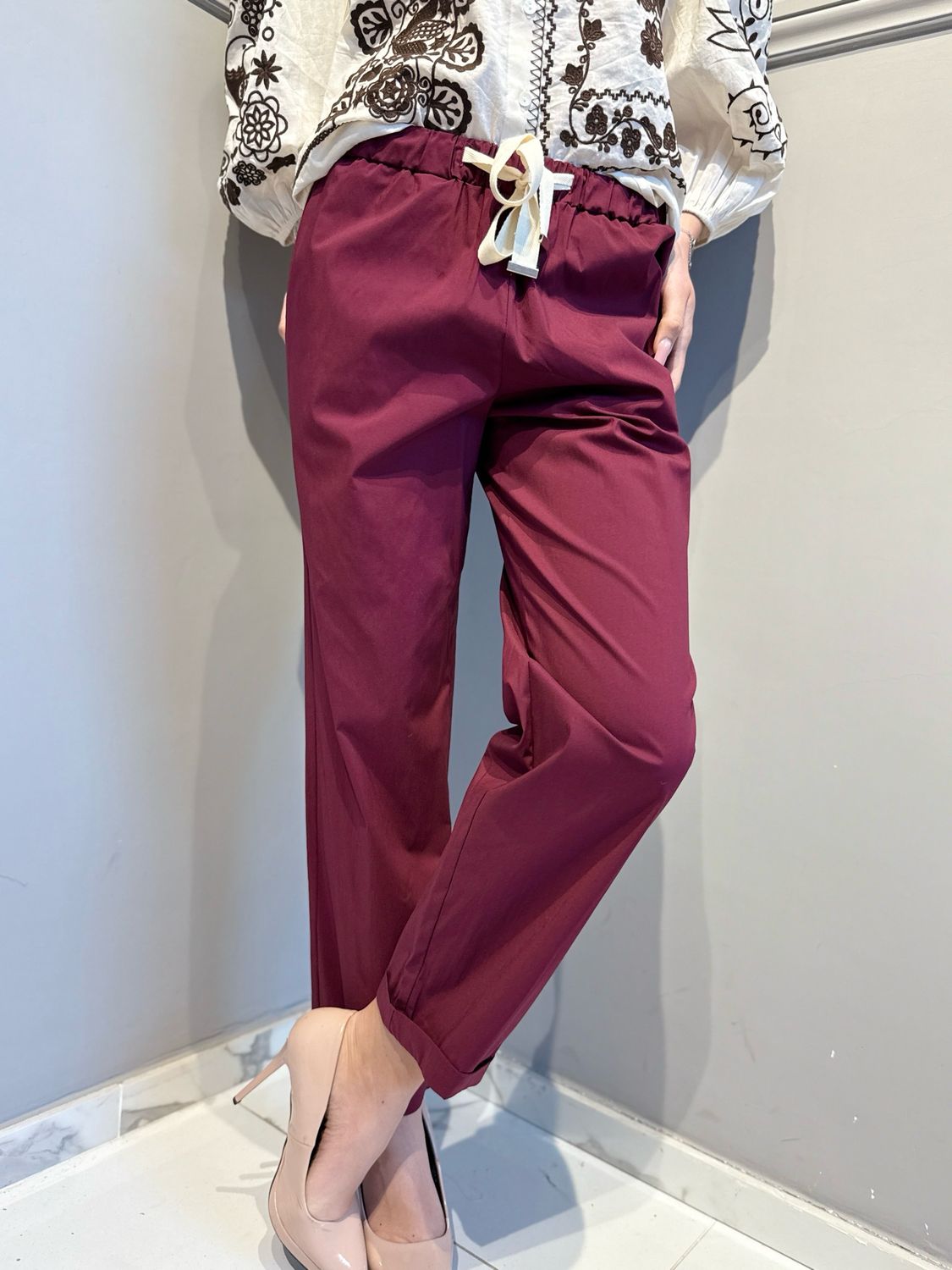 VICOLO - pantalone in popeline di cotone elasticizzato TAB1761 bordeaux