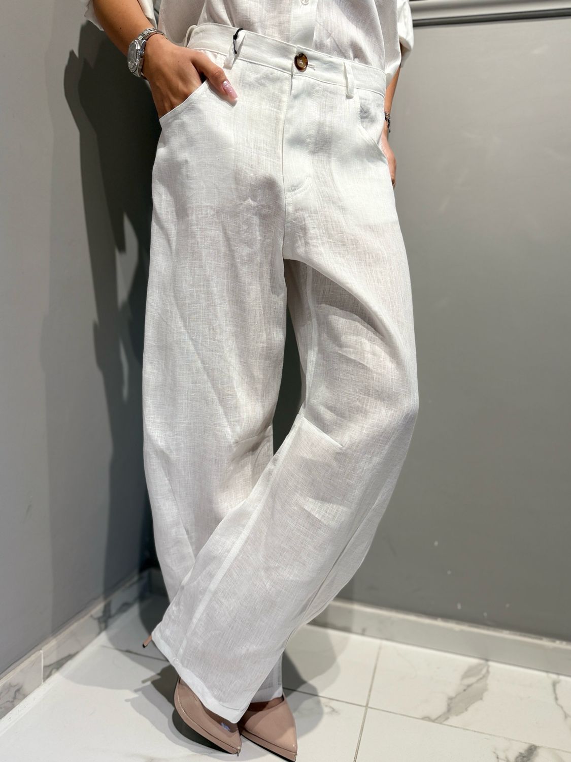 TENSIONE IN - pantalone in puro lino Baloon S26PE07 naturale