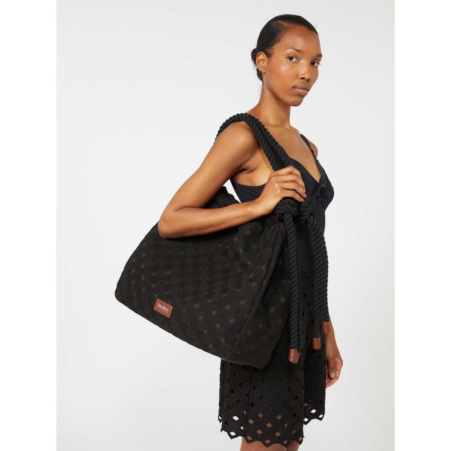 MM MAX MARA - Borsa in cotone traforata BCHARTE nero
