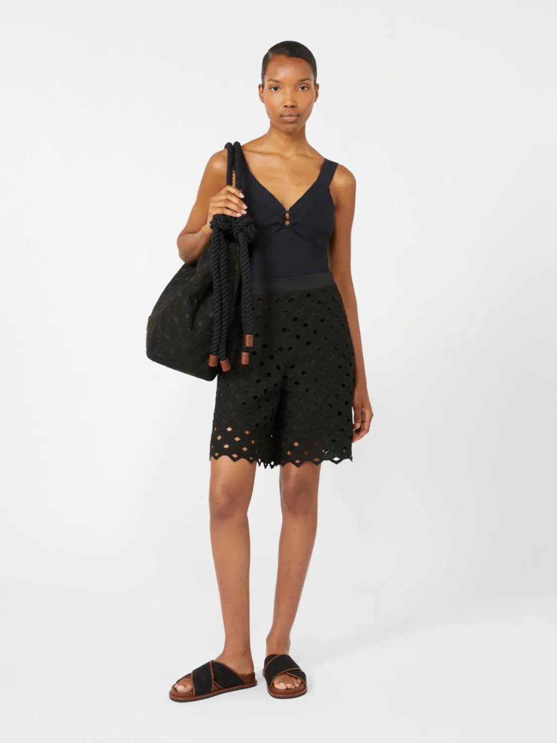 BEACHWEAR Bermuda in jersey macramé - Nero