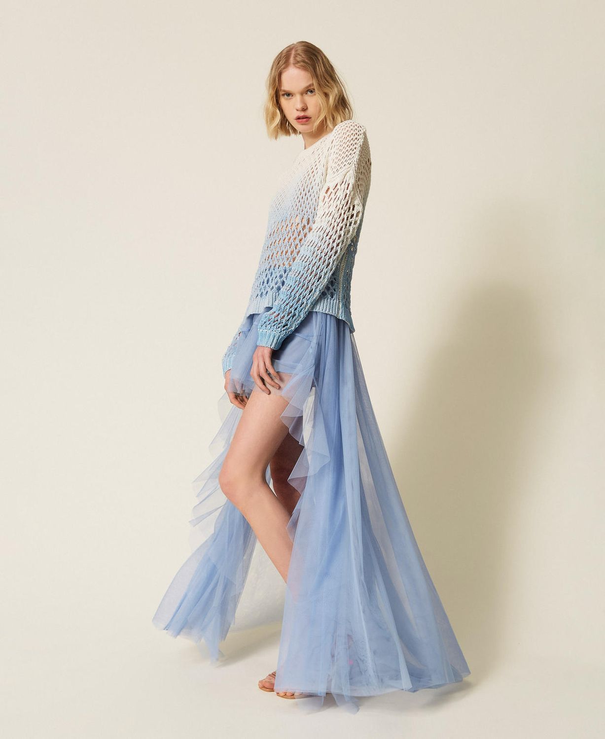 Myfo x Actitude Gonna lunga asimmetrica MYFO in tulle celeste