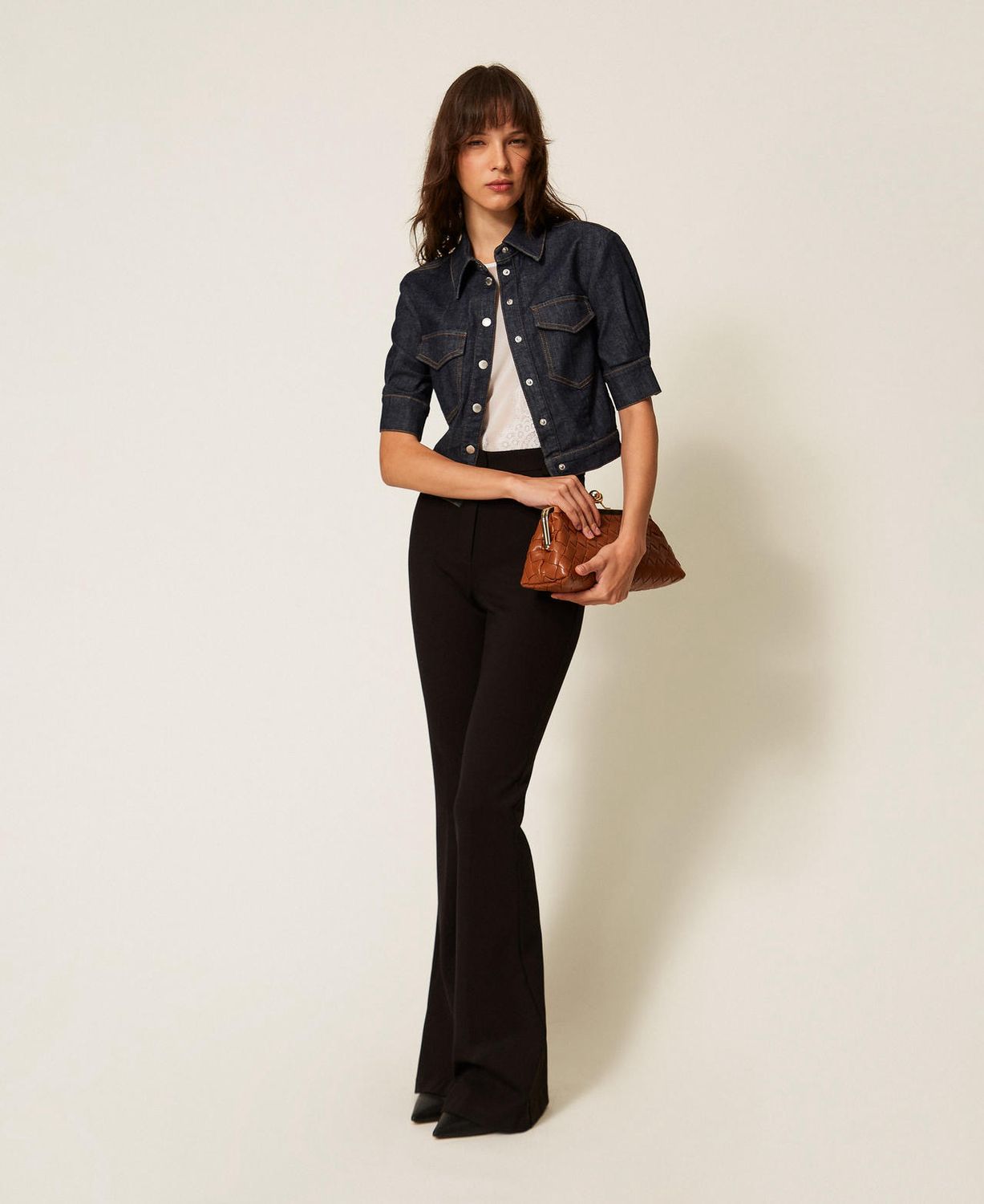 TWINSET ACTITUDE - Camicia fitted in jeans denim rinse
