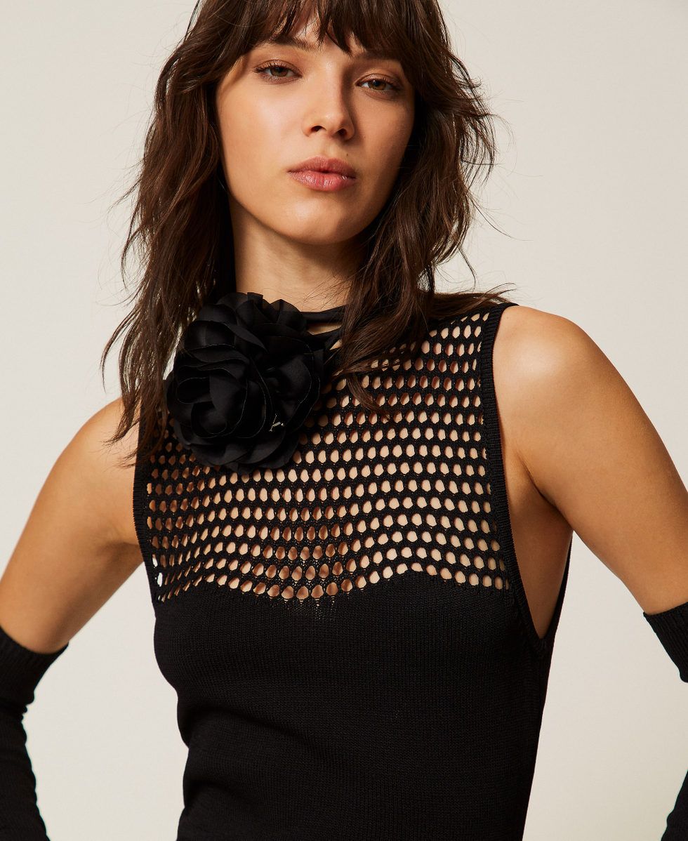 TWINSET ACTITUDE - Abito lungo in maglia a rete nero