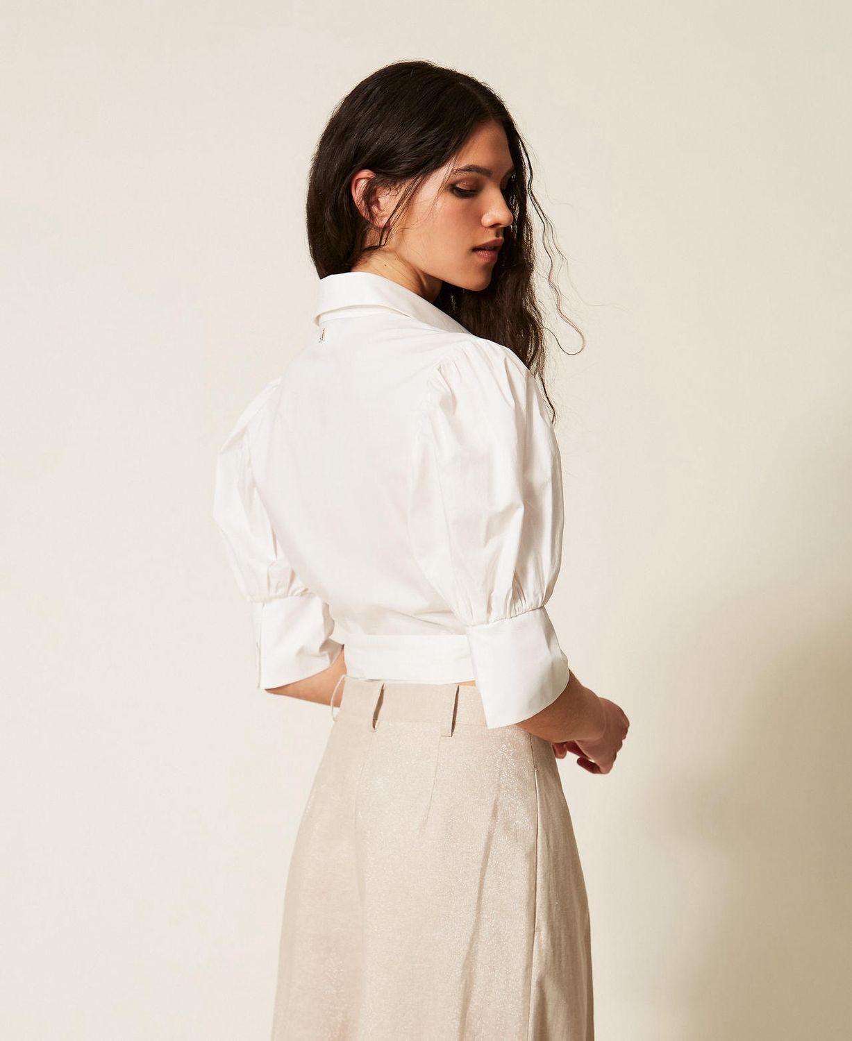 TWINSET ACTITUDE - Camicia a portafoglio in popeline bianco