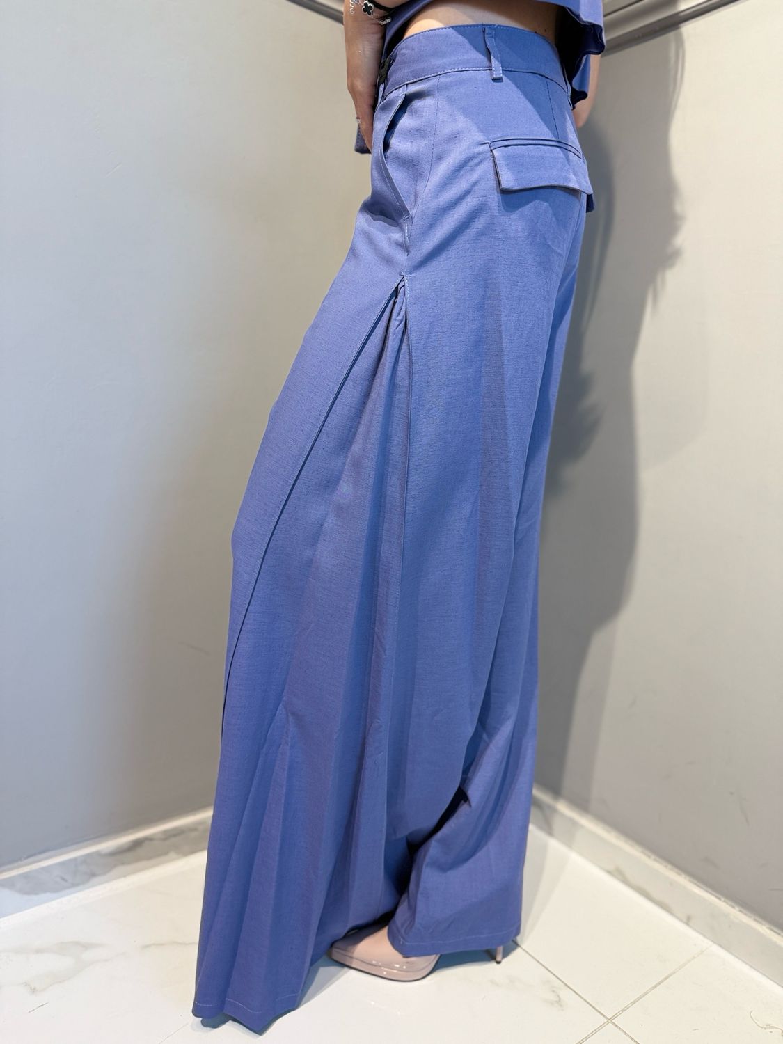 VICOLO - pantalone a palazzo con pattine dietro TAB1617 indaco