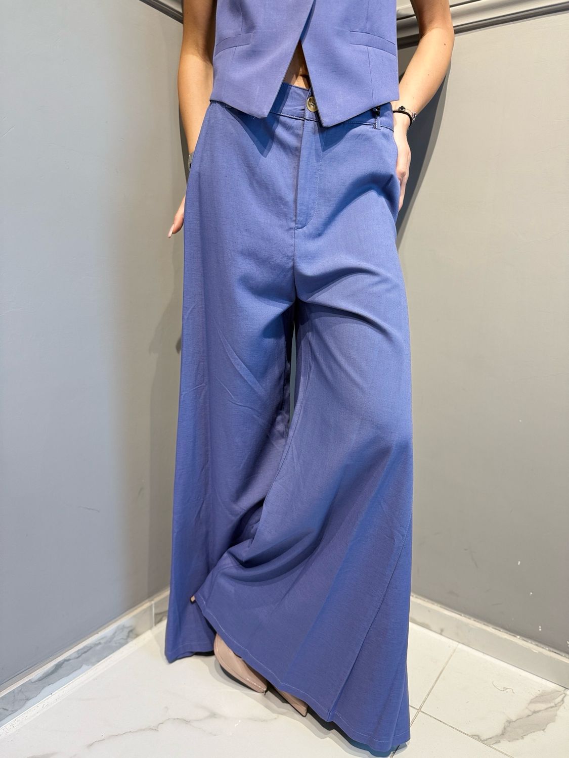 VICOLO - pantalone a palazzo con pattine dietro TAB1617 indaco