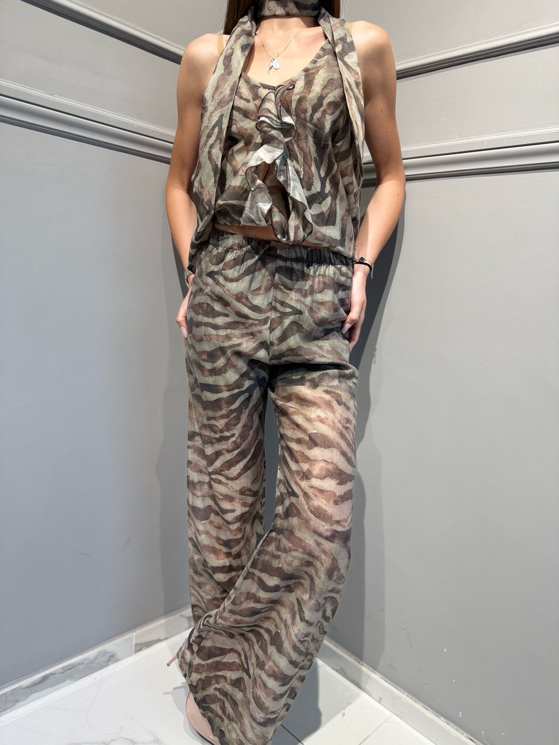 HAVE ONE - pantalone zampa elastico in vita fantasia PMA-Q543