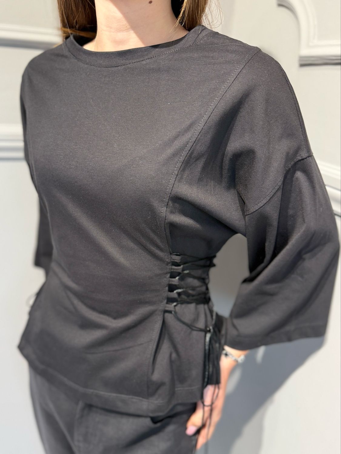 TENSIONE IN - t-shirt lacci fianchi PE260173 nero