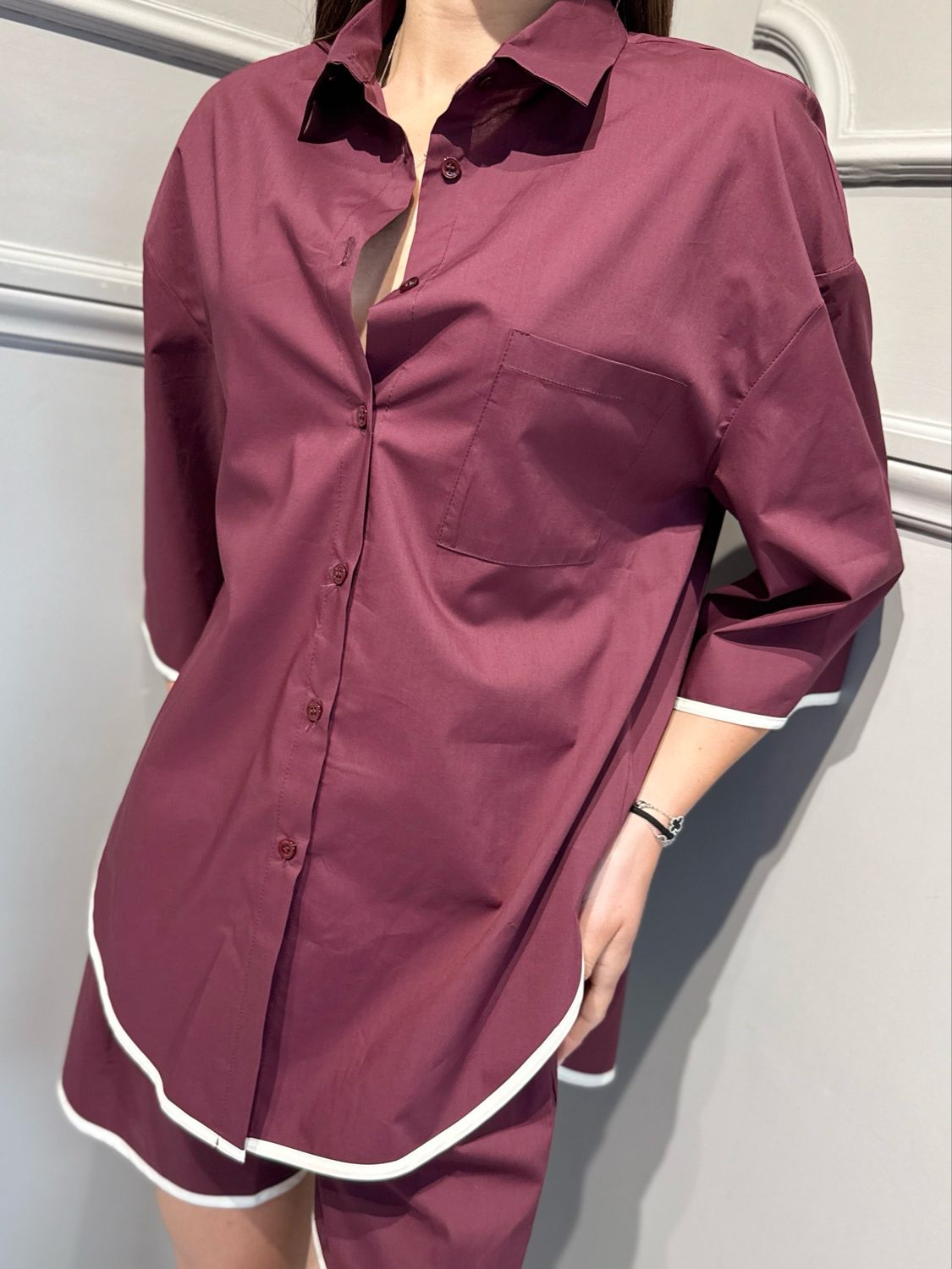 VICOLO - camicia in popeline di cotone TAB2257 bordeaux
