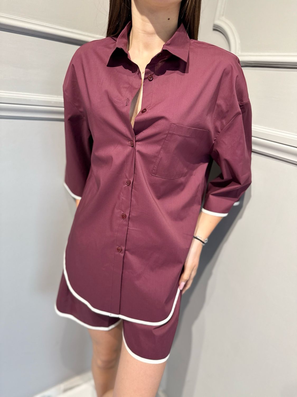 VICOLO - camicia in popeline di cotone TAB2257 bordeaux