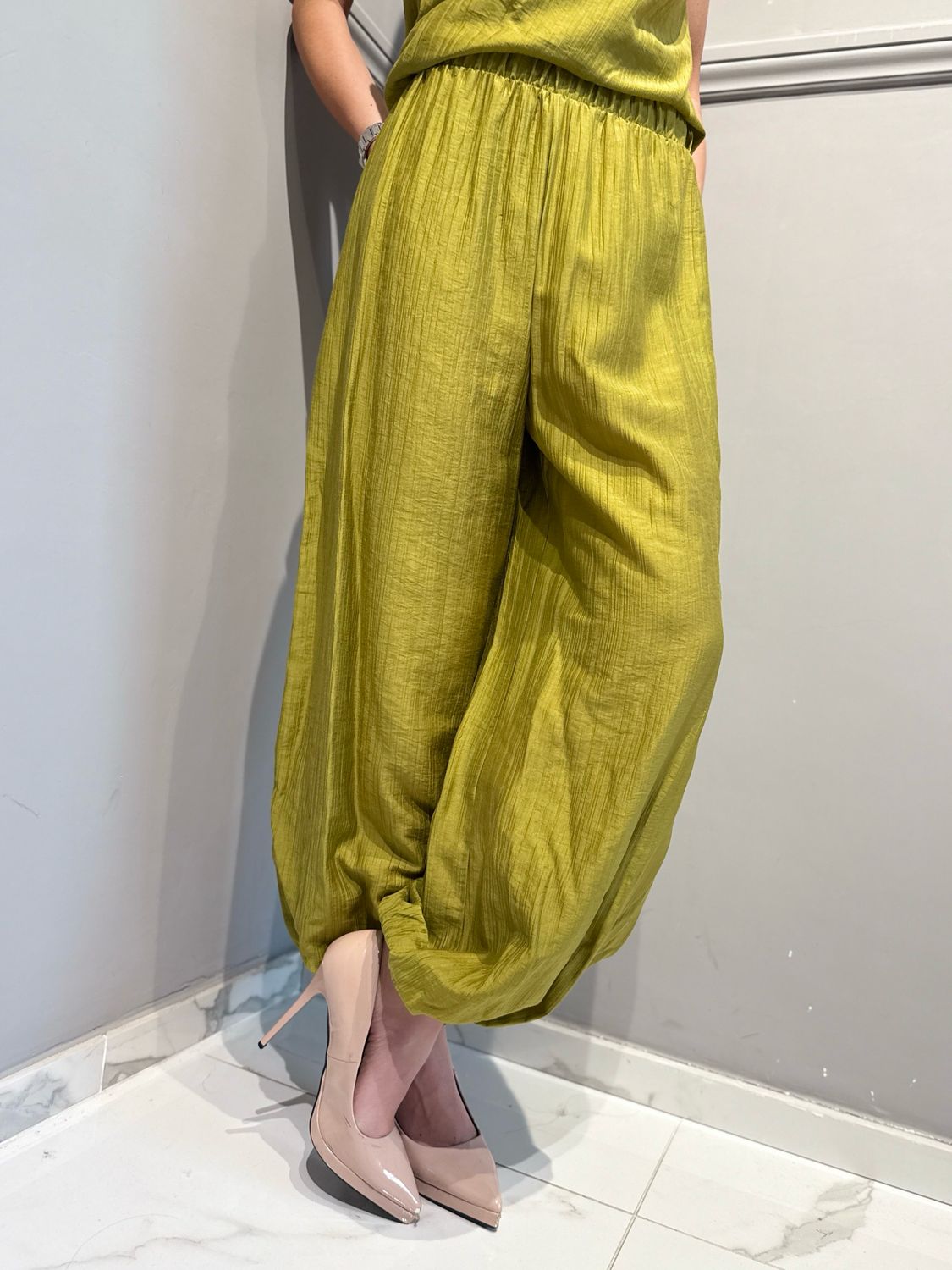 VICOLO - pantalone a palloncino elastico in vita TAB2269 olio