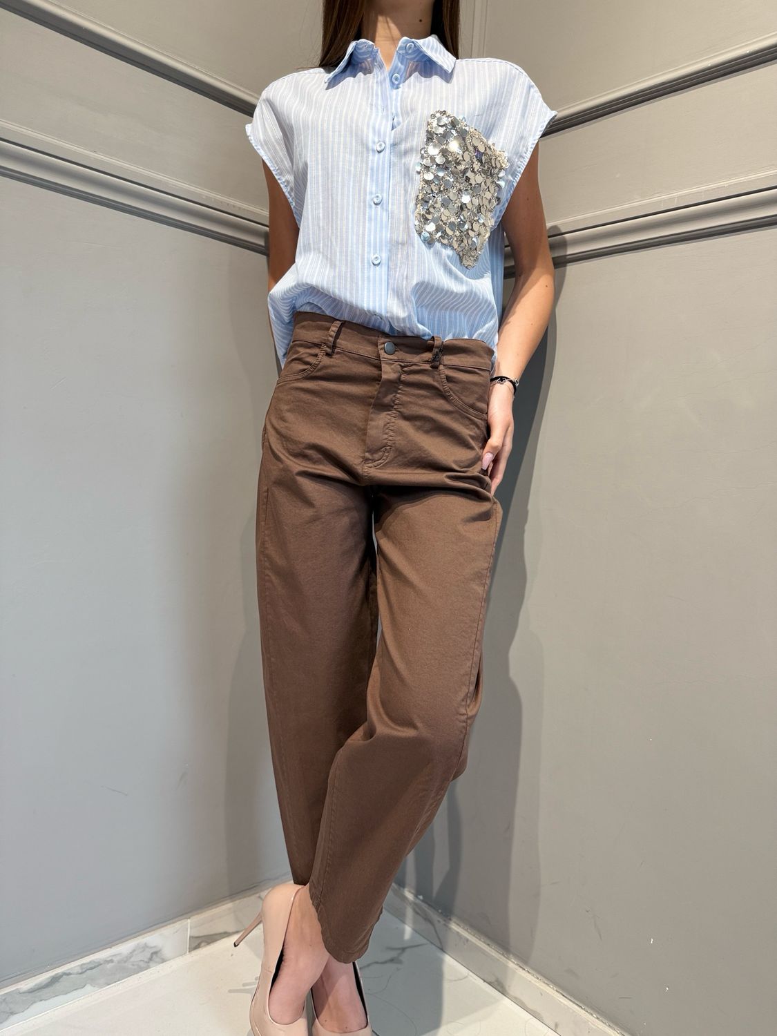 TENSIONE IN - Pantalone barrel PA5533 moro