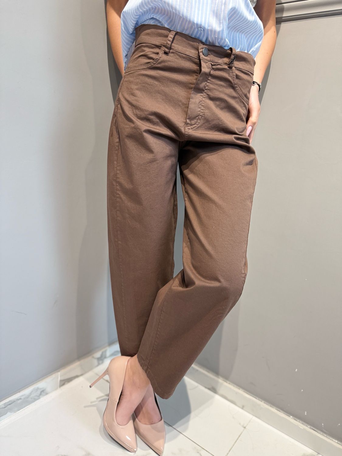 TENSIONE IN - Pantalone barrel PA5533 moro