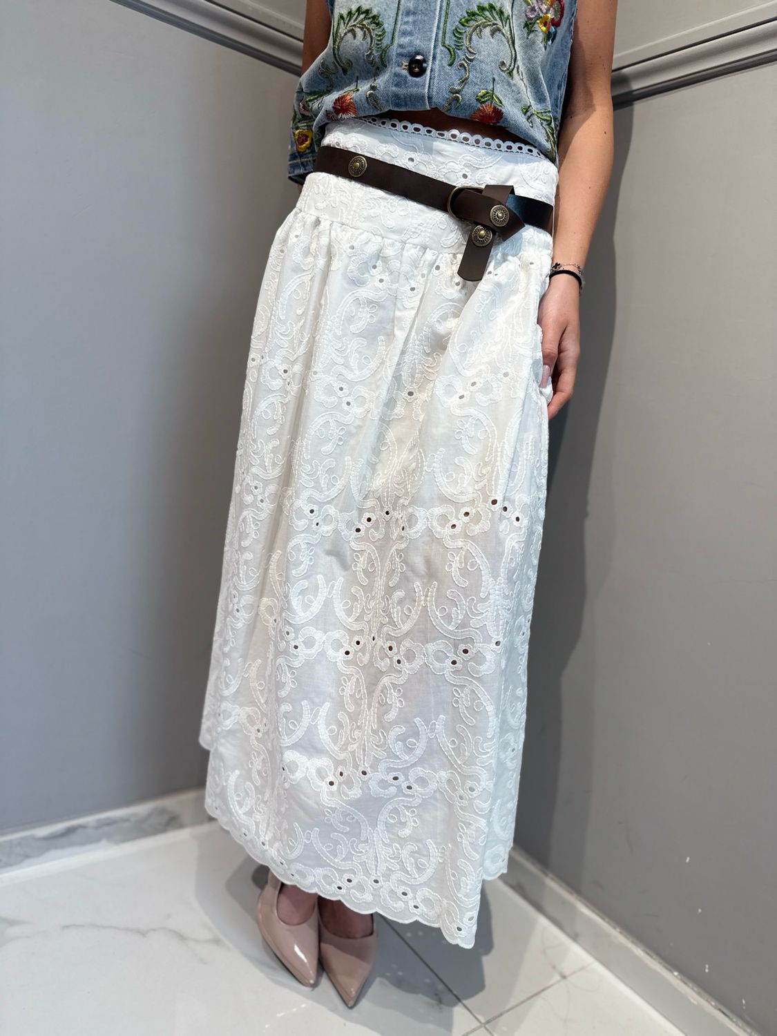 TENSIONE IN - gonna in pizzo macrame’ XD1463 bianco