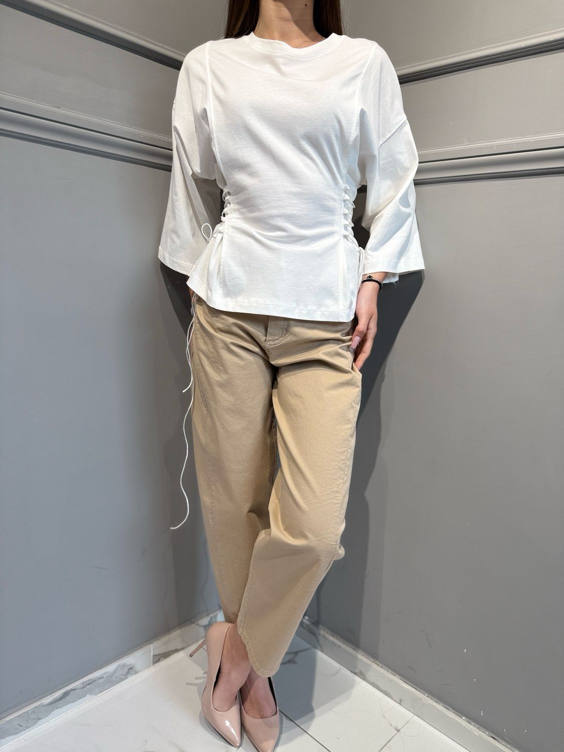 TENSIONE IN - pantalone ballon sbollito PA5533 beige
