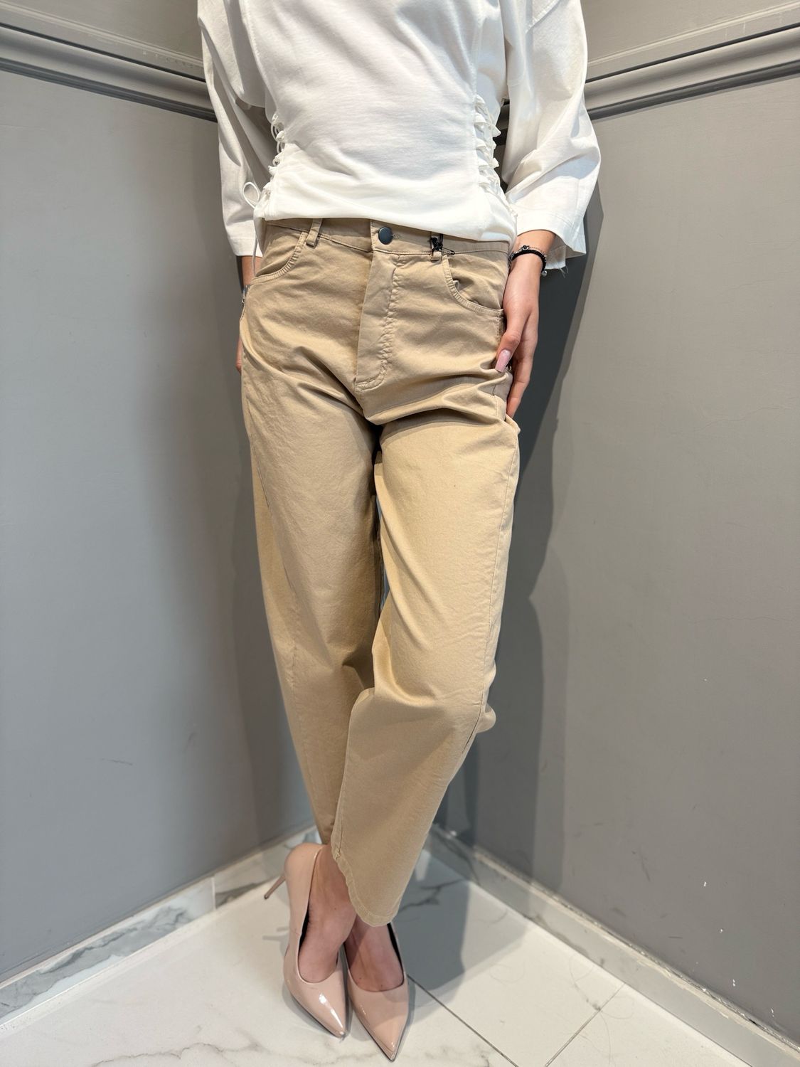 TENSIONE IN - pantalone ballon sbollito PA5533 beige