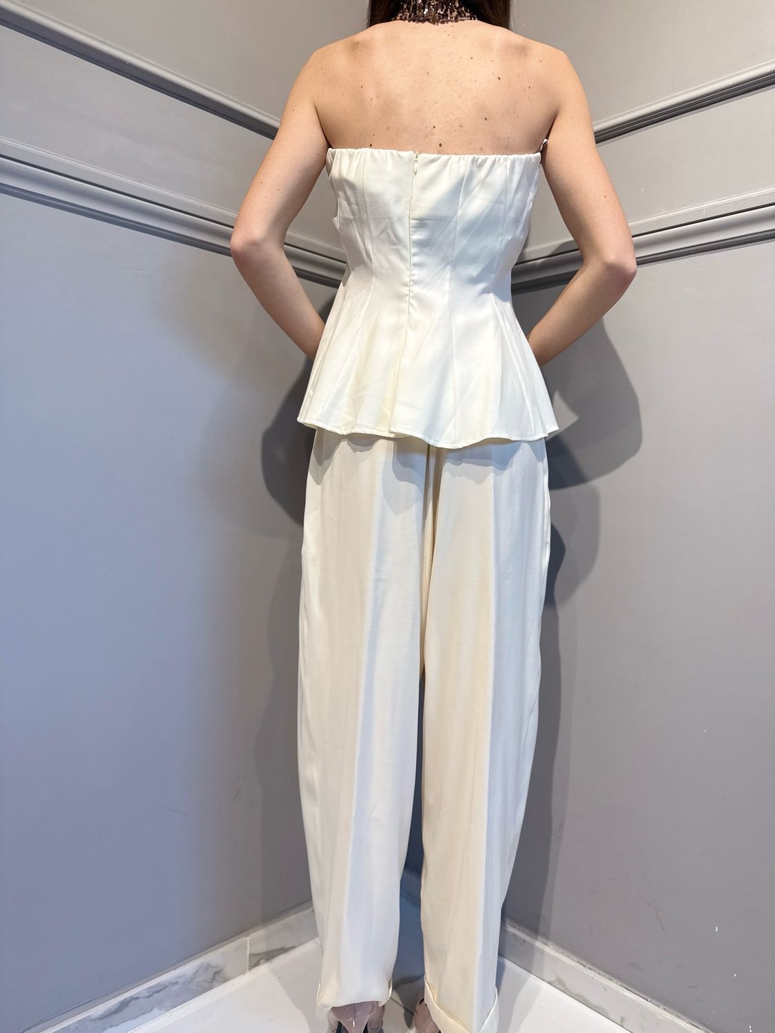 HAVE ONE - top a fascia con collarino in paillettes RVS-Q237 burro