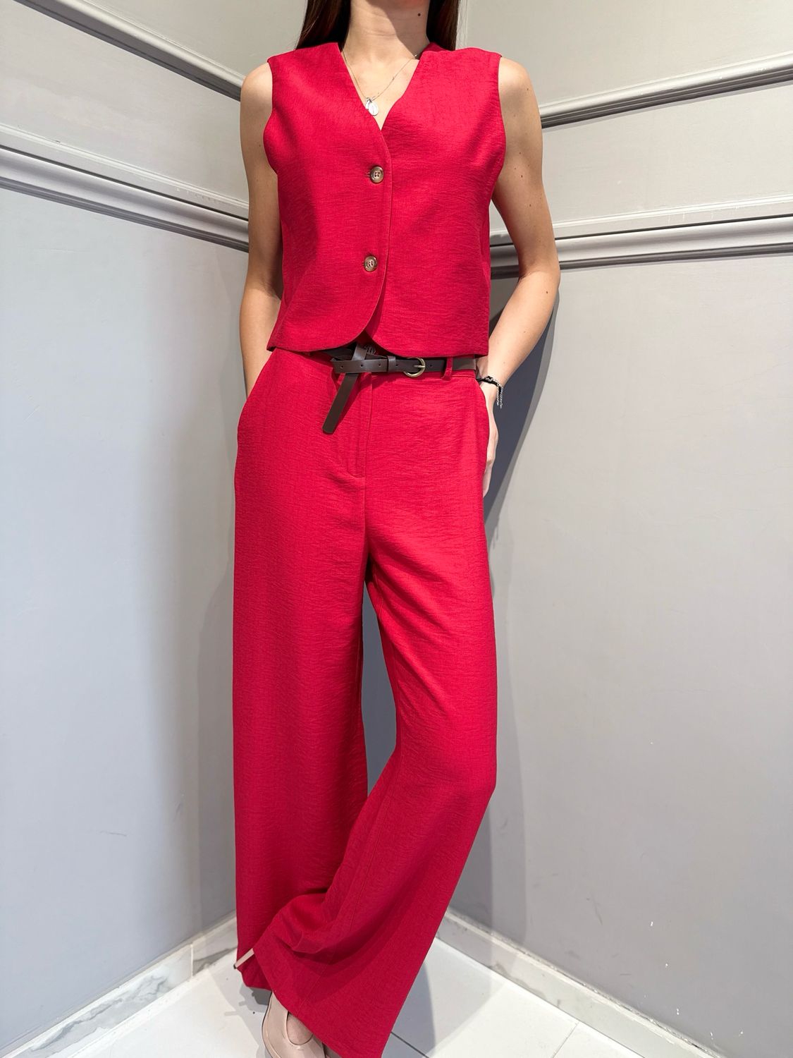 HAVE ONE - pantalone a palazzo elastico dietro PIA-Q532 ciliegia