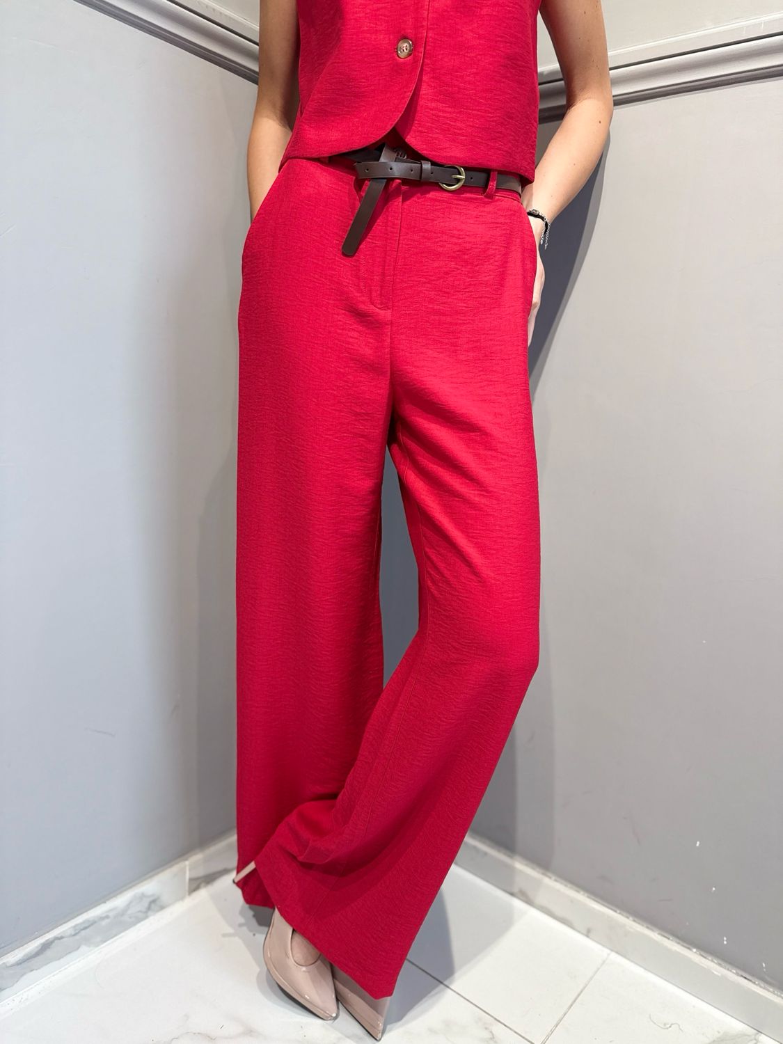 HAVE ONE - pantalone a palazzo elastico dietro PIA-Q532 ciliegia